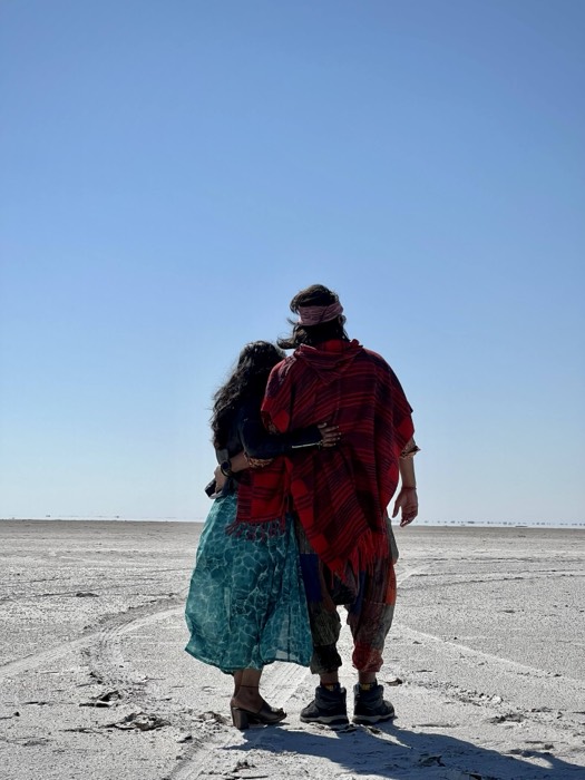 Archana and DP on a snowy mountain road